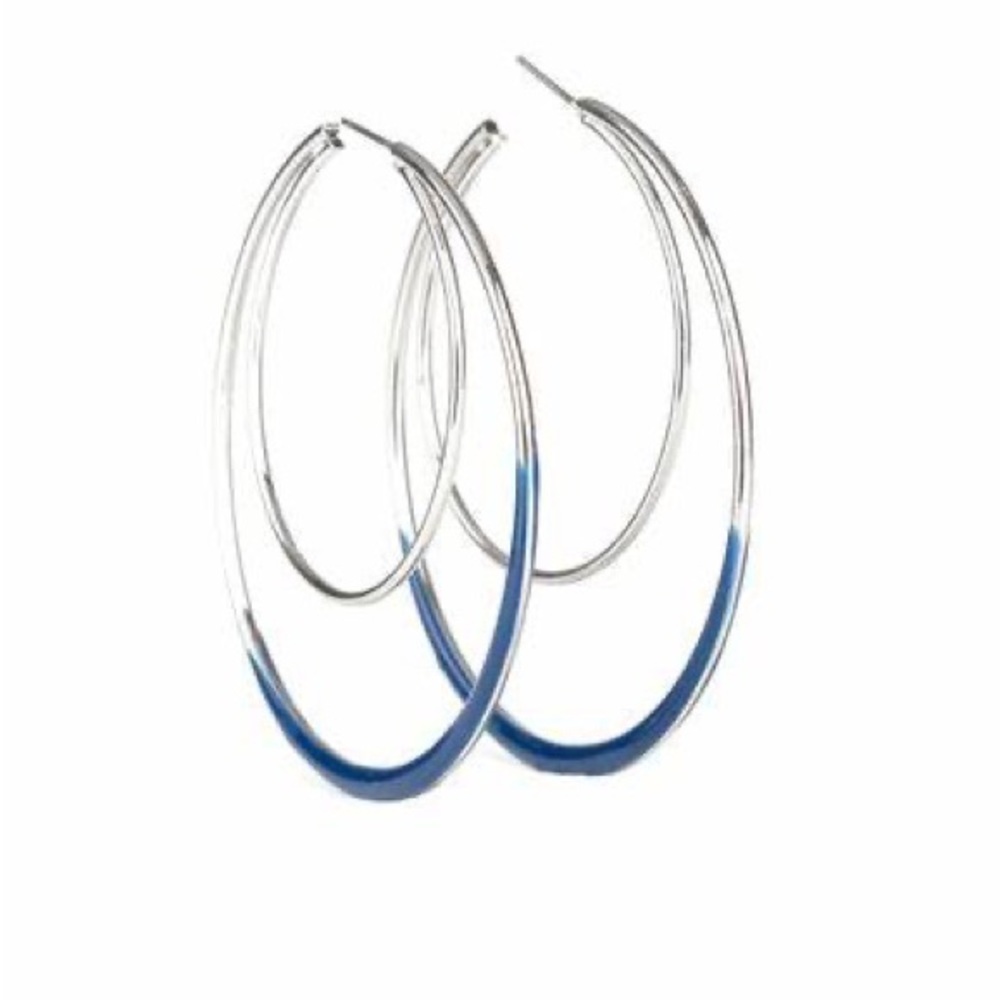 ❣️Large silver and blue double layered hoop earrings❣️*